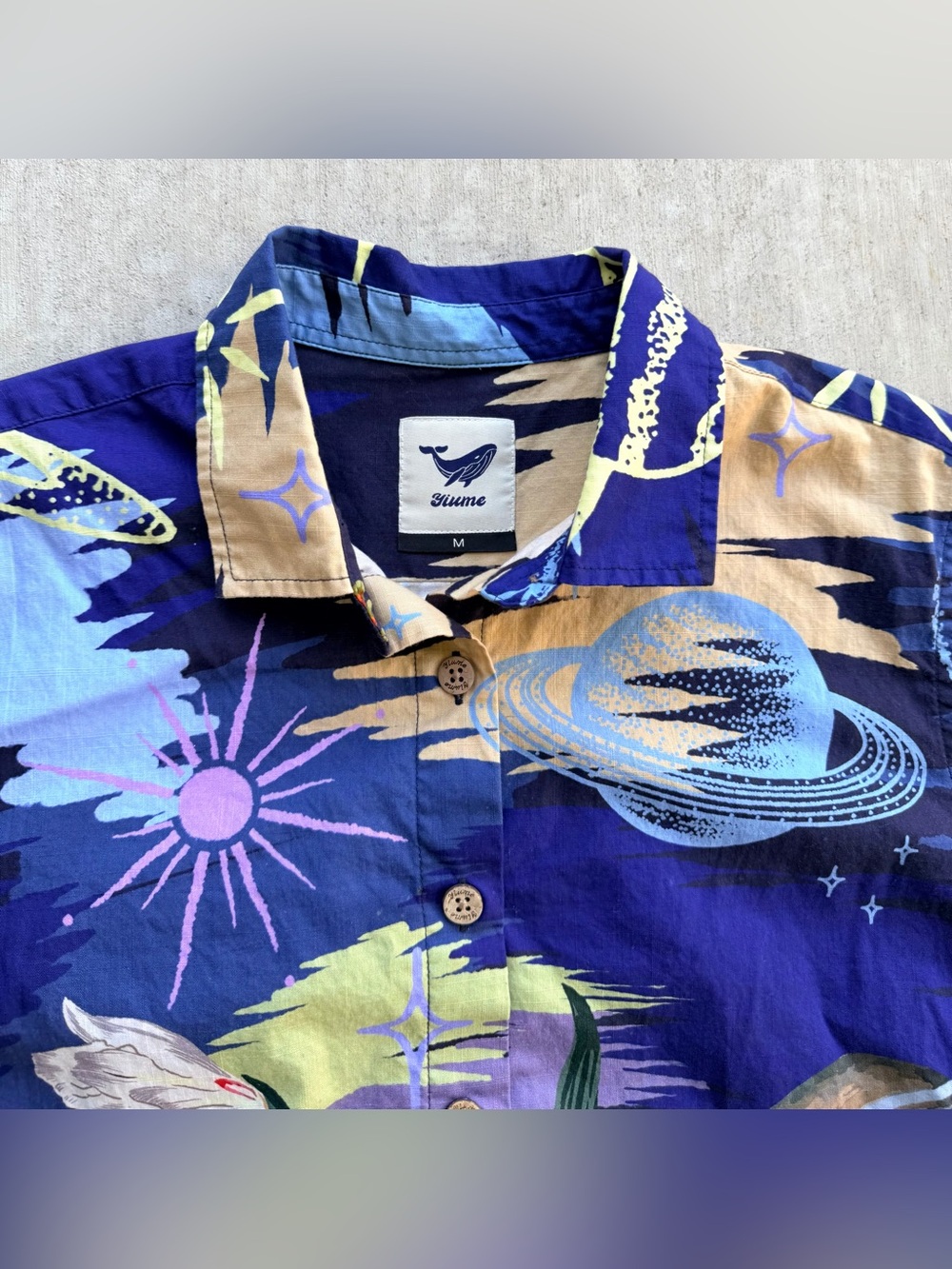 Yiume Hawaiian Shirt Women Size Medium Galaxy All Over Print Floral - Picture 2 of 6